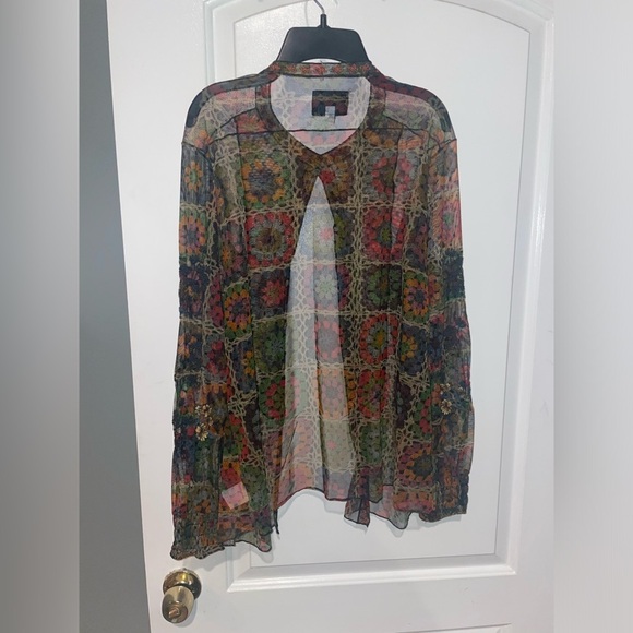 New! Johnny Was Flavie Mesh Embroidered Crochet 3D Flower Blouse 🌻 Medium - Picture 12 of 16